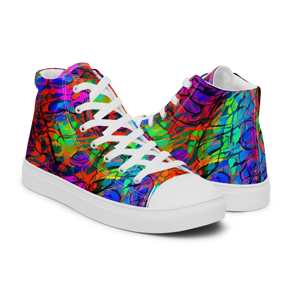 Fluorescent Reverie on Men's High Top Canvas Shoes — Right
