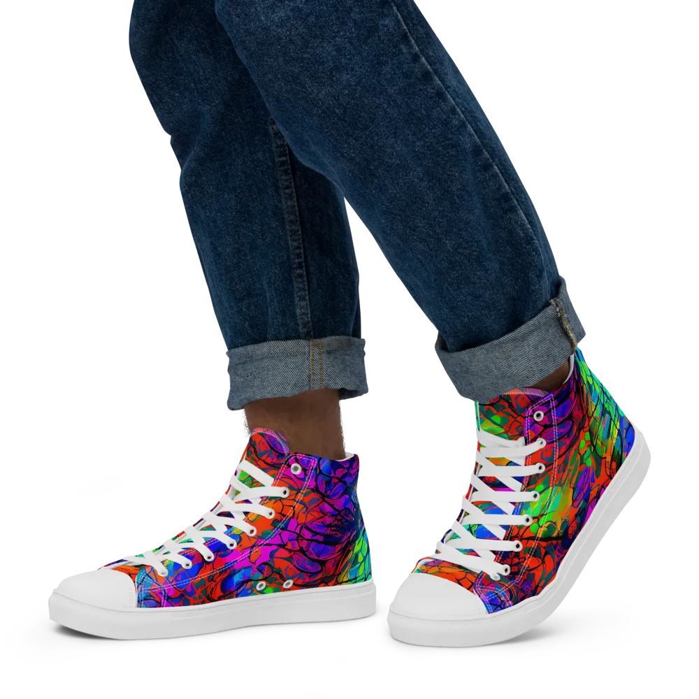 Fluorescent Reverie on Men's High Top Canvas Shoes — Left