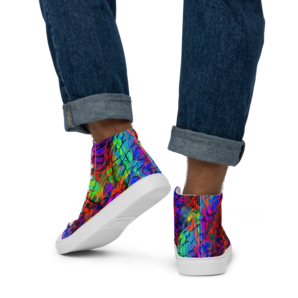 Fluorescent Reverie on Men's High Top Canvas Shoes — Back