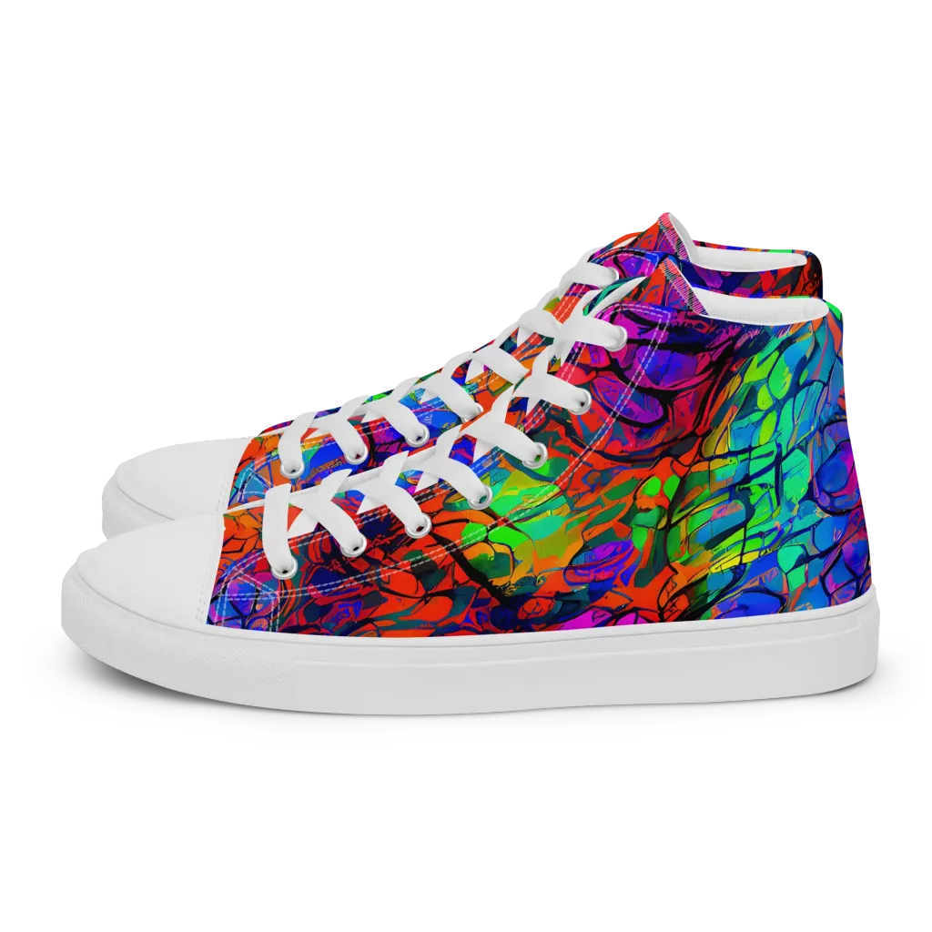 Fluorescent Reverie on Women's High Top Canvas Shoes — Left