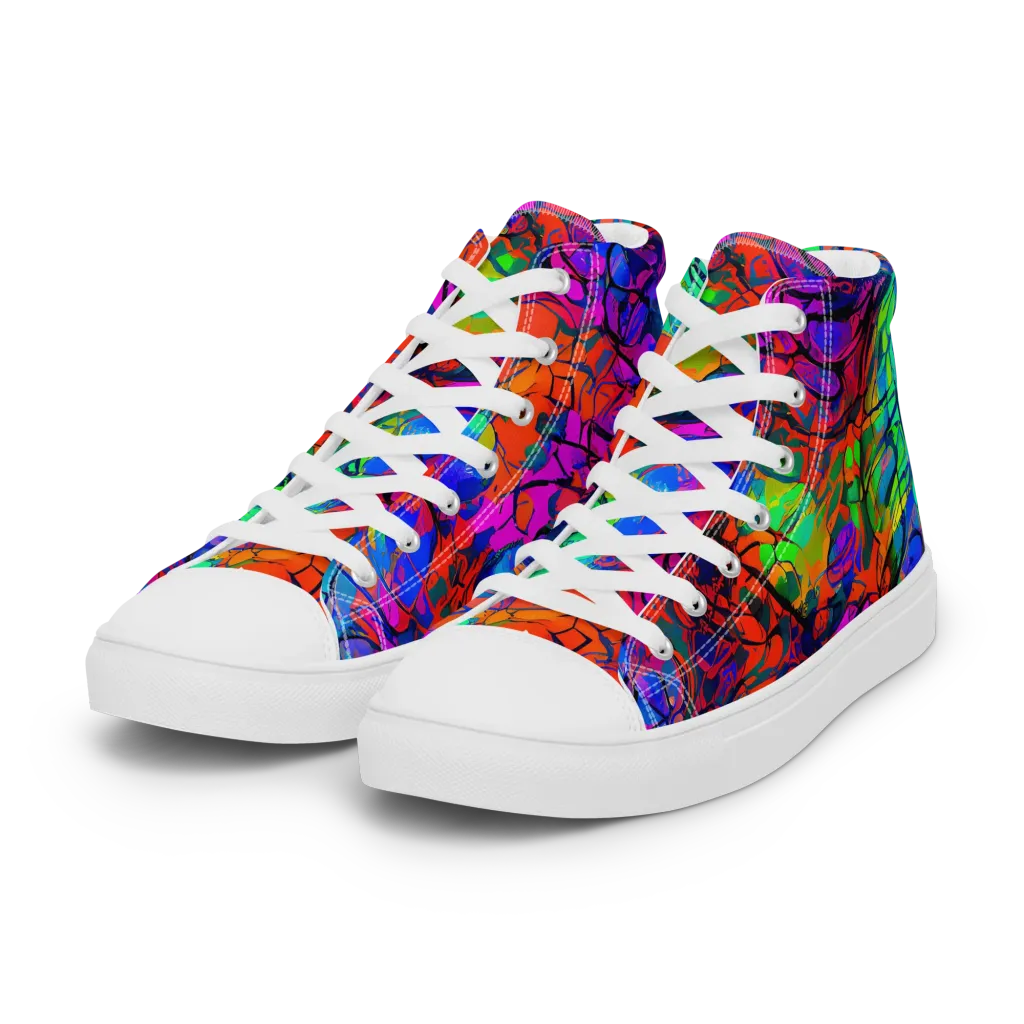 Fluorescent Reverie on Women's High Top Canvas Shoes — Left Front
