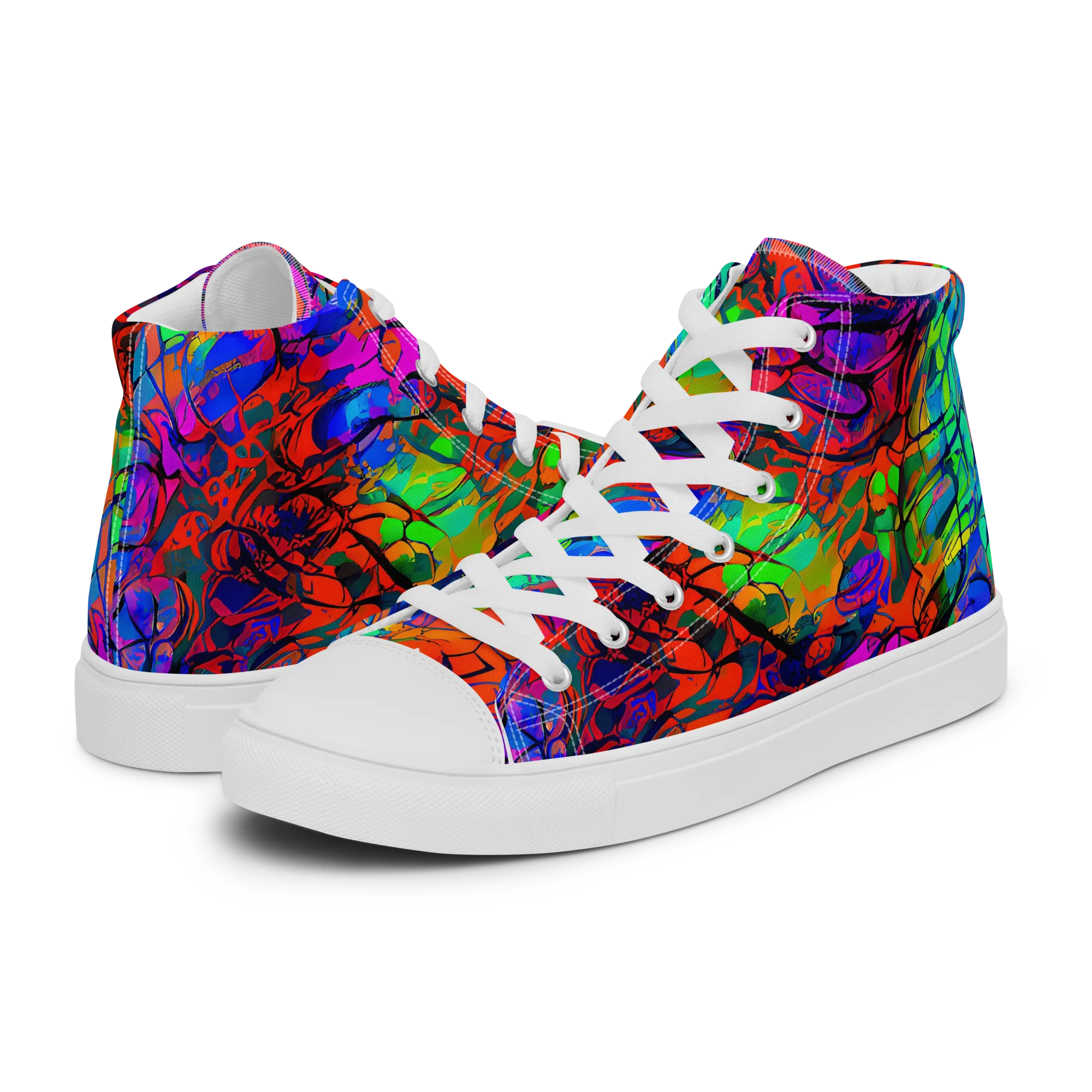 Fluorescent Reverie on Women's High Top Canvas Shoes — Left