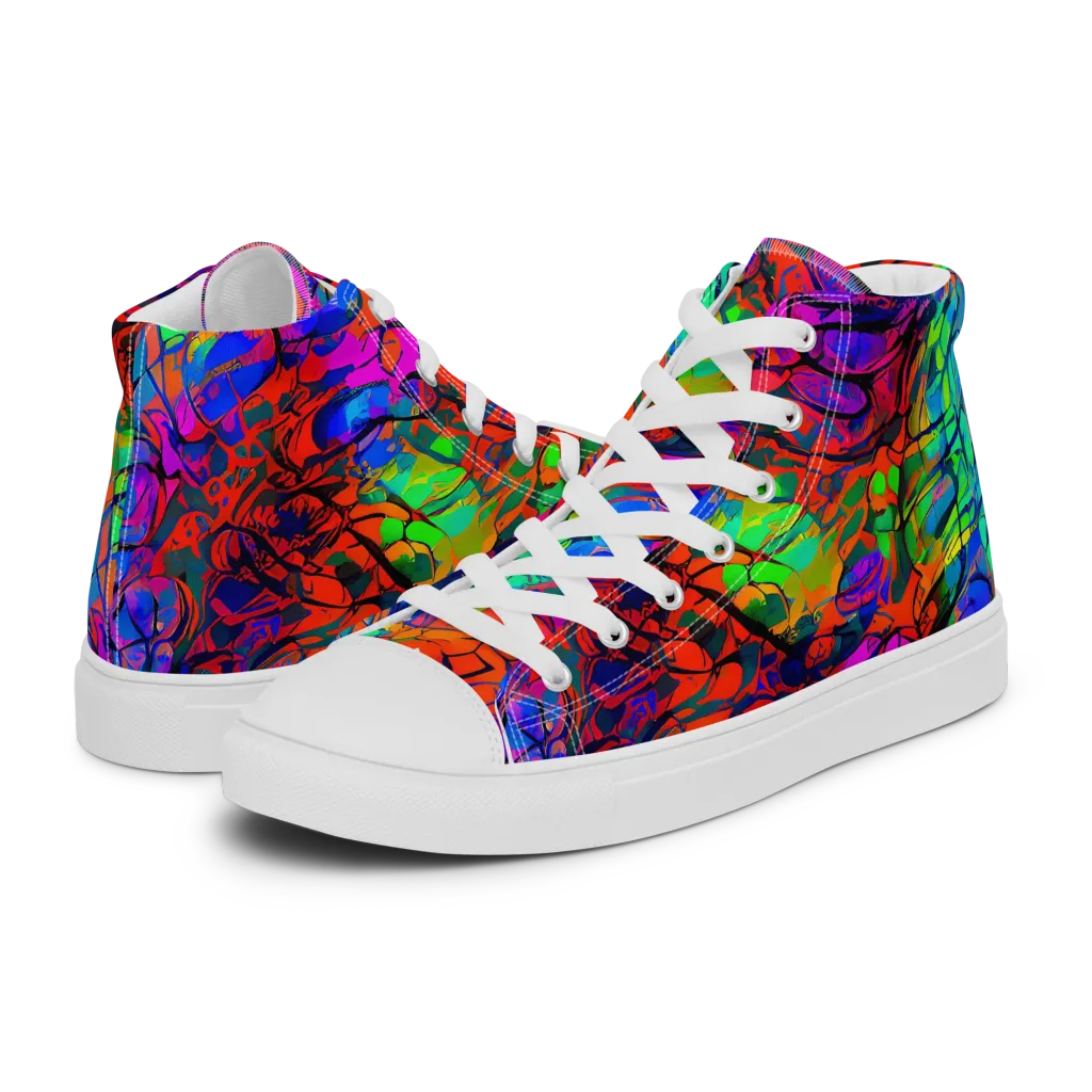 Fluorescent Reverie on Women's High Top Canvas Shoes — Left