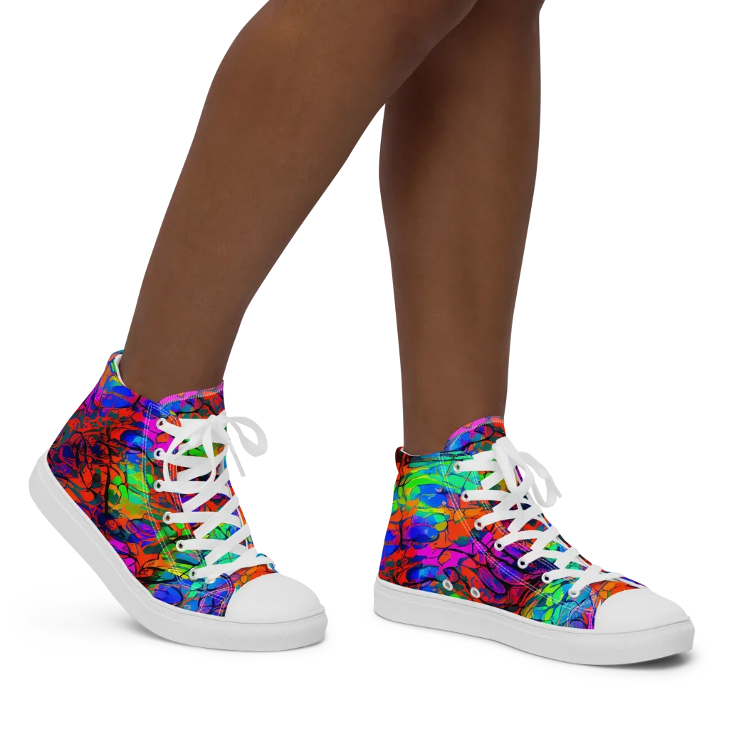 Fluorescent Reverie on Women's High Top Canvas Shoes — Right