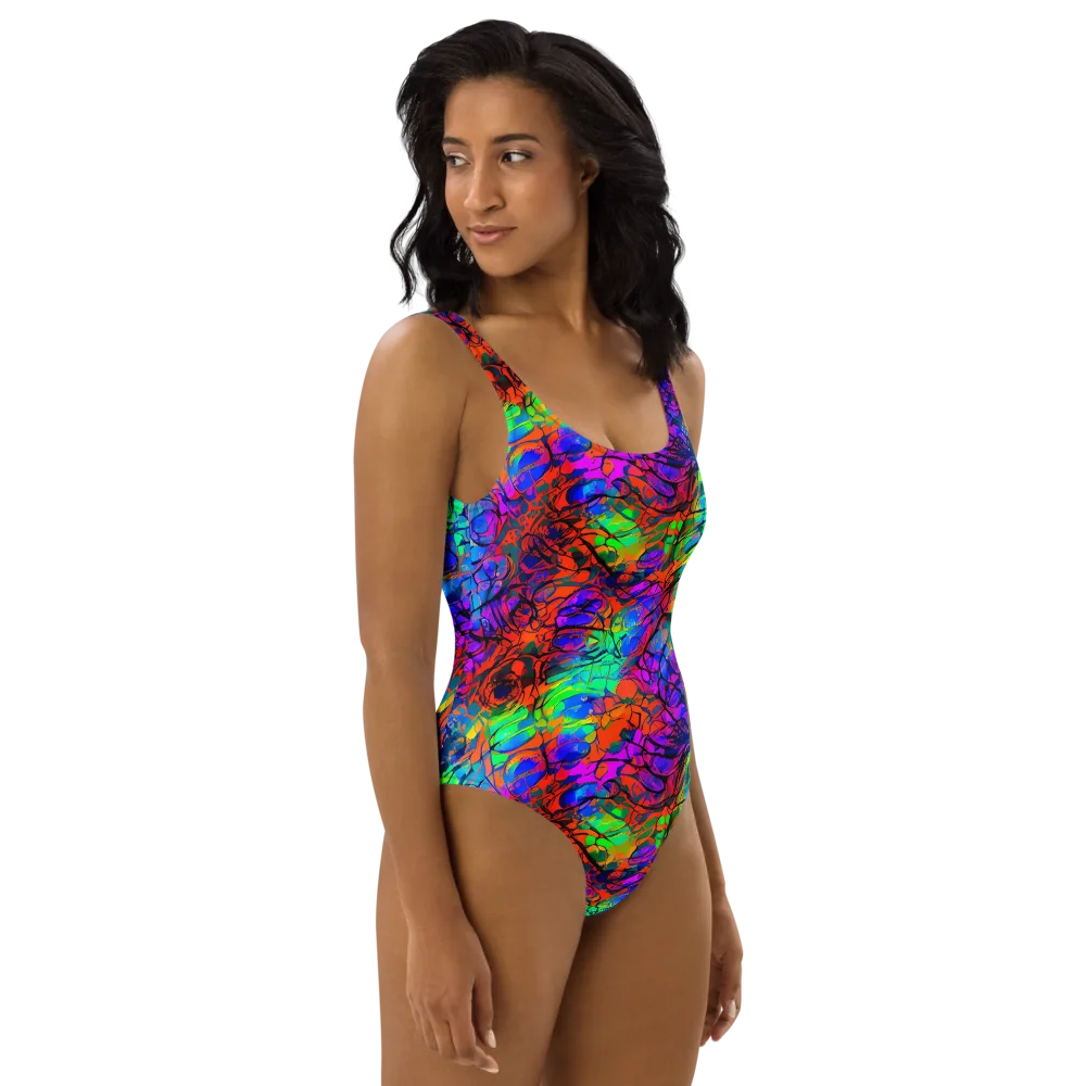 Fluorescent Reverie on One-Piece Swimsuit — Right