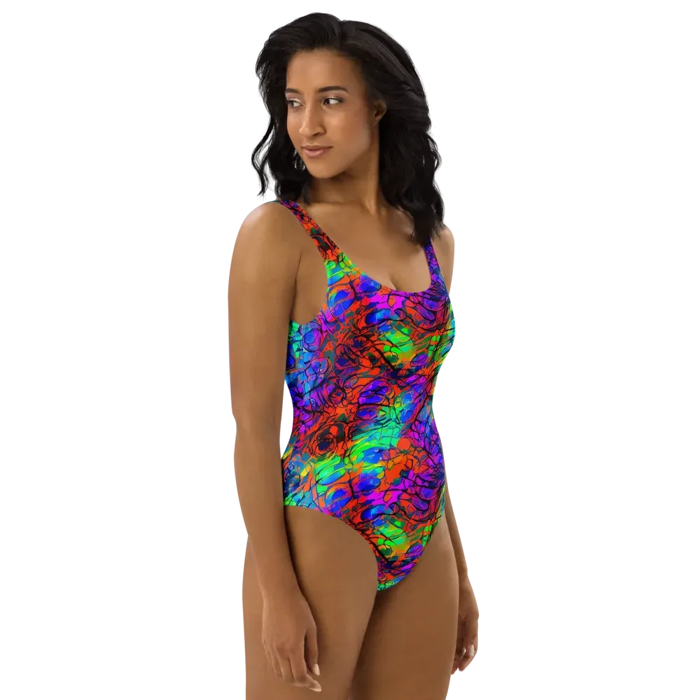 Fluorescent Reverie on One-Piece Swimsuit — Right