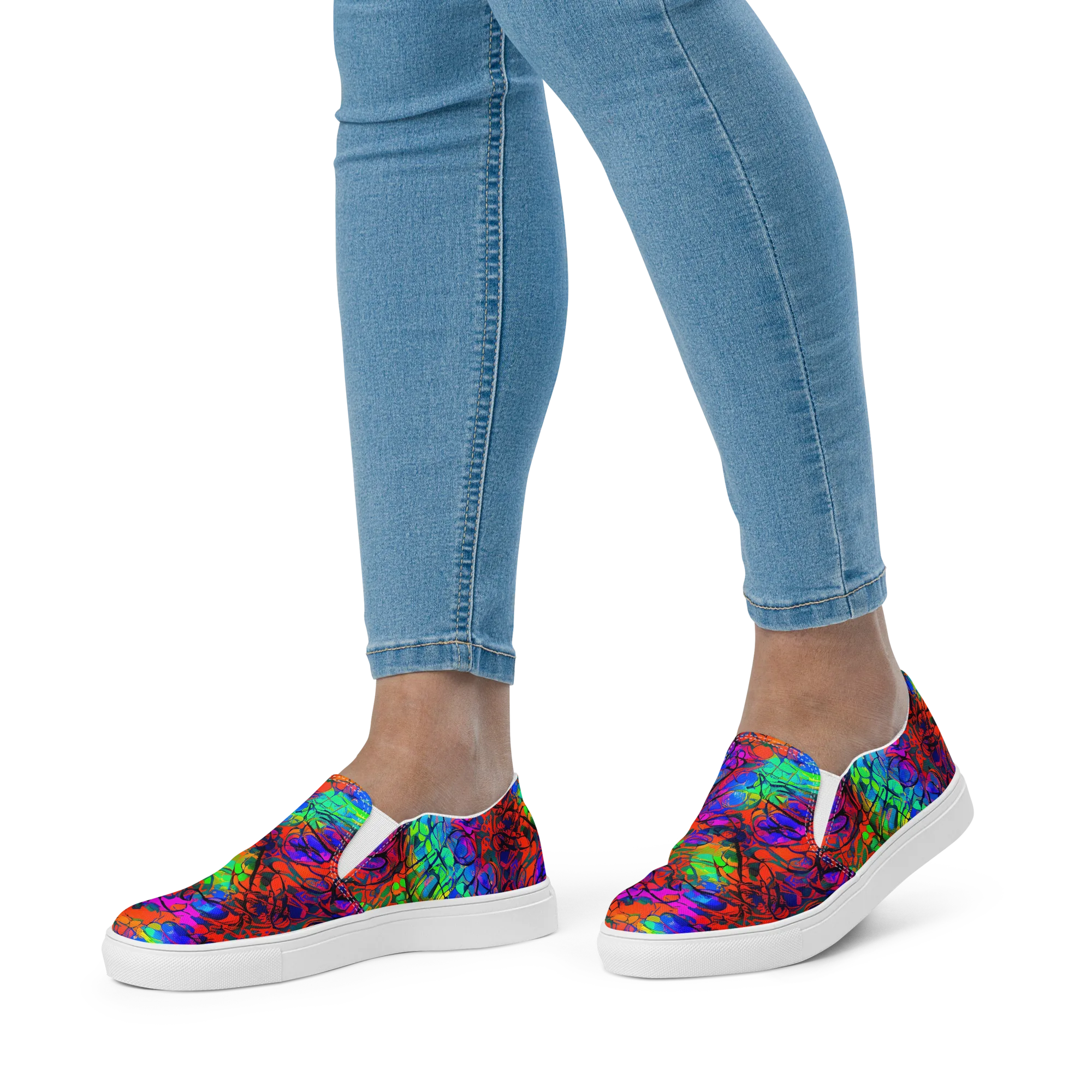 Fluorescent Reverie on Women's Slip-On Canvas Shoes — Front
