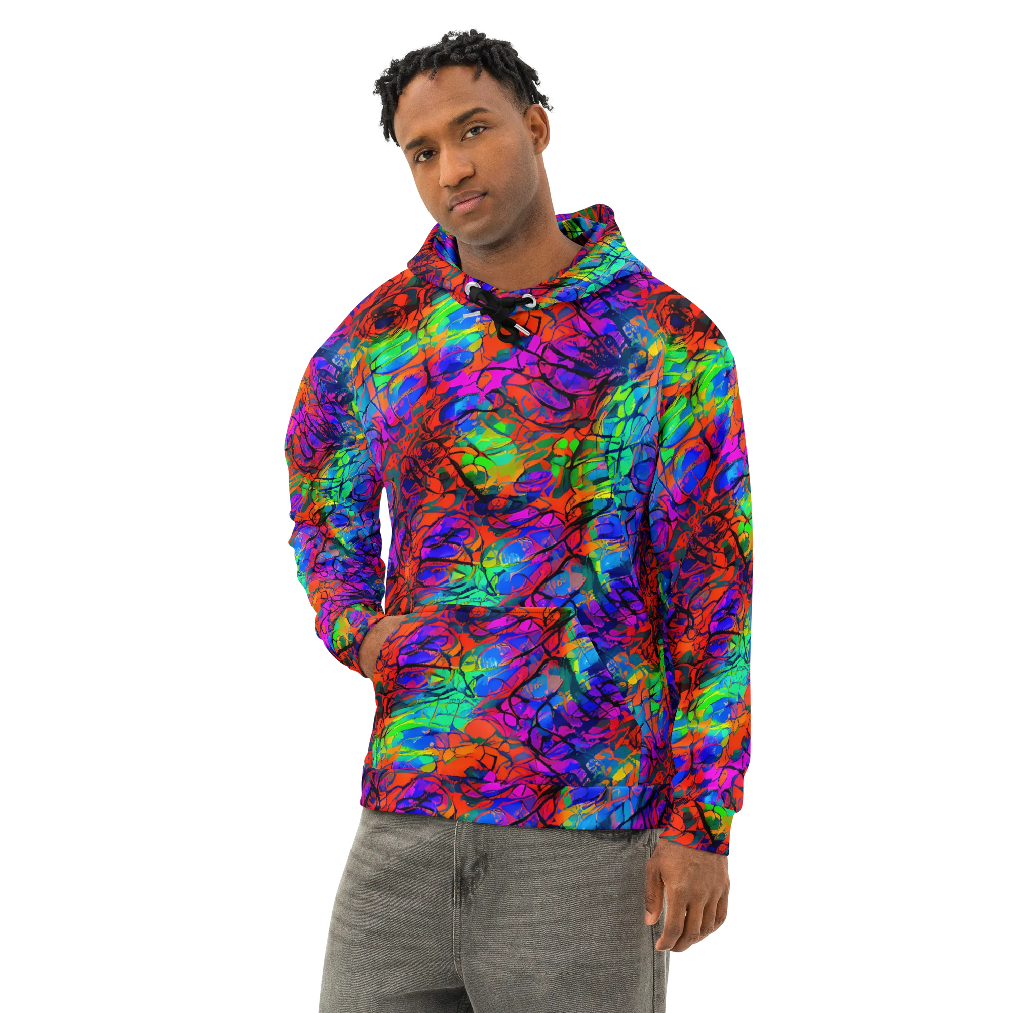 Fluorescent Reverie on Cotton Hoodie — Left Front