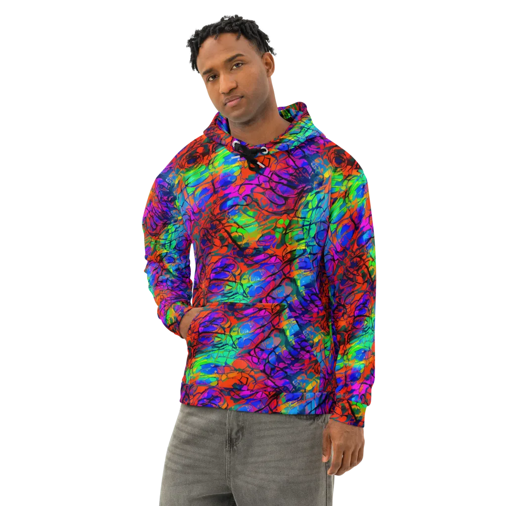 Fluorescent Reverie on Cotton Hoodie — Left Front