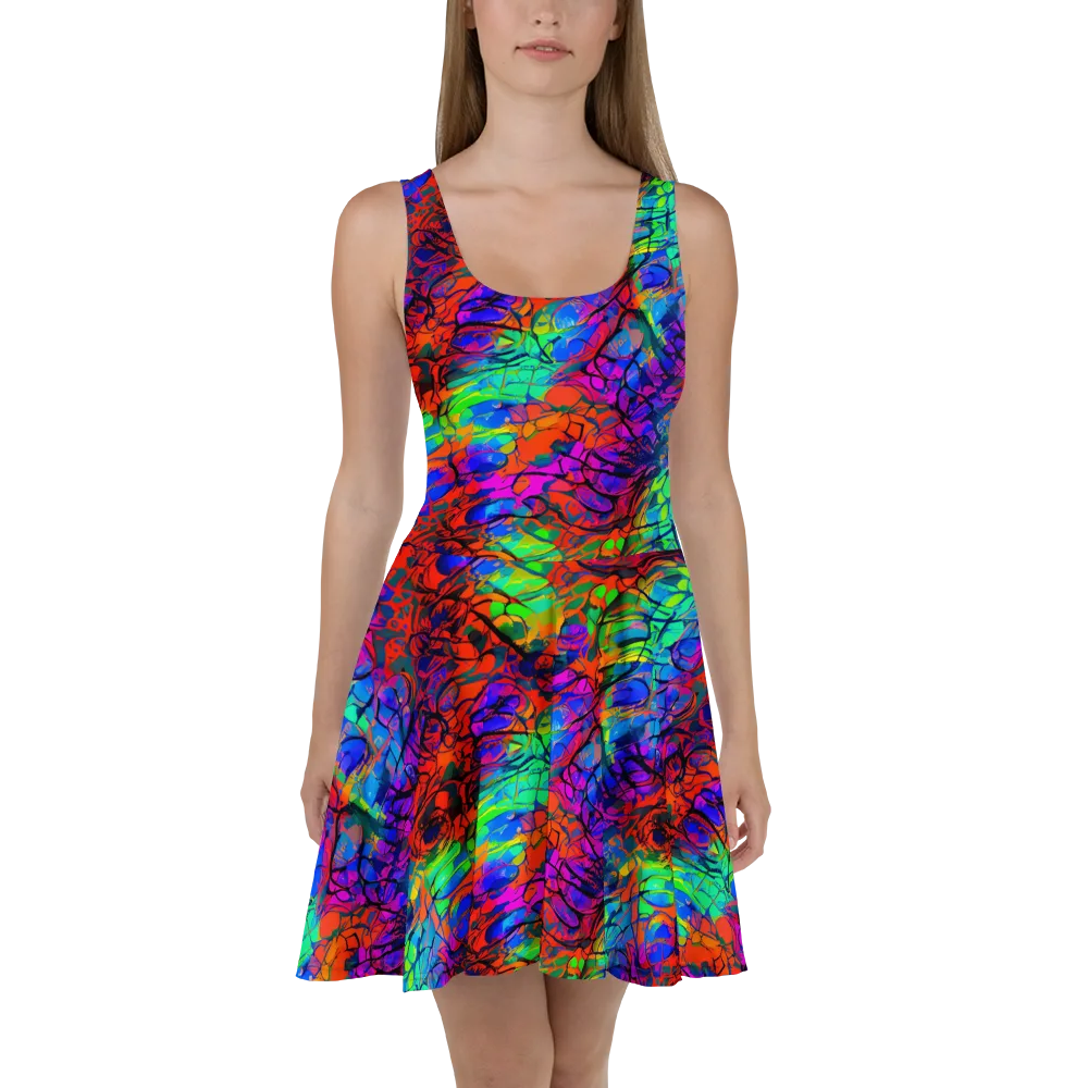Fluorescent Reverie on Skater Dress — Front