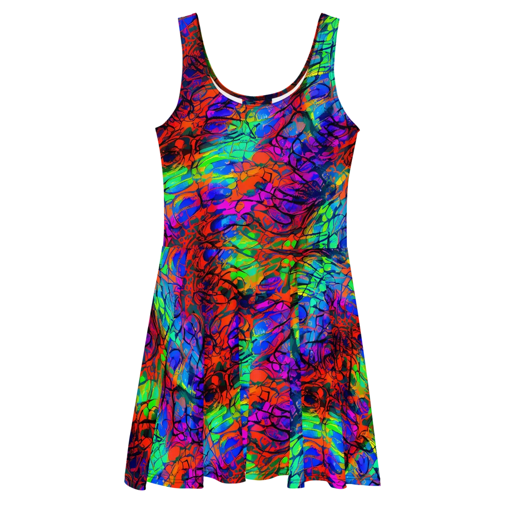 Fluorescent Reverie on Skater Dress — Front