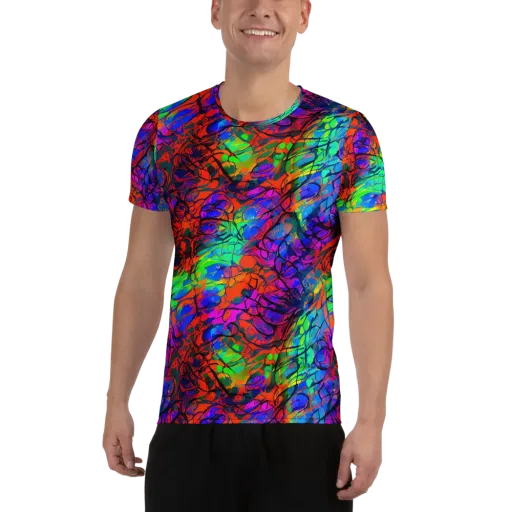 Fluorescent Reverie on a Men's Athletic T-Shirt
