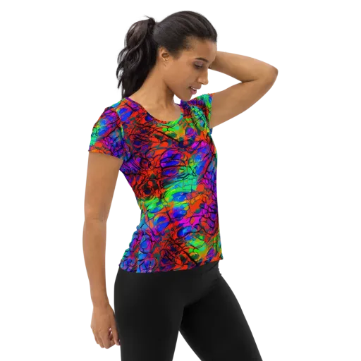 Fluorescent Reverie on a Women's Athletic T-Shirt