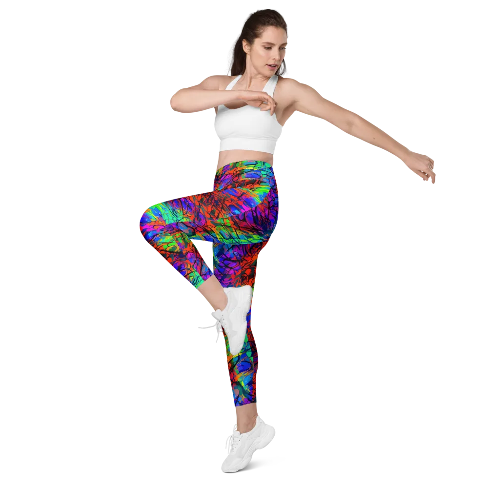Fluorescent Reverie on Leggings with Pockets — Left Front