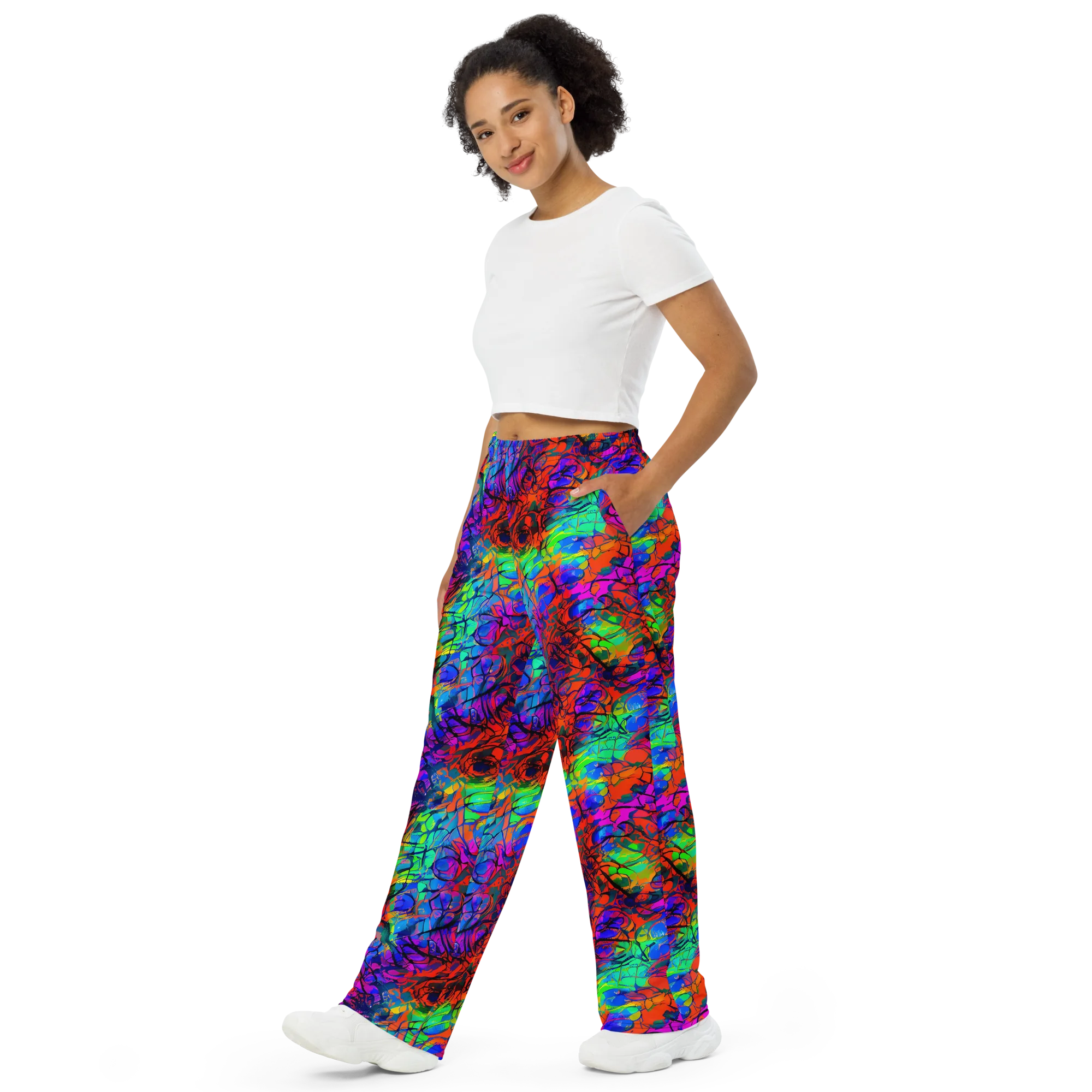 Fluorescent Reverie on Wide-Leg Pants — Left Front