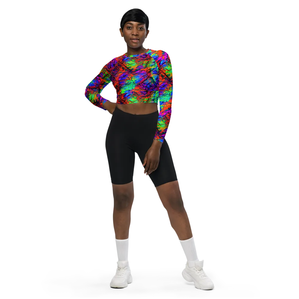 Fluorescent Reverie on Long Sleeve Crop Top — Front