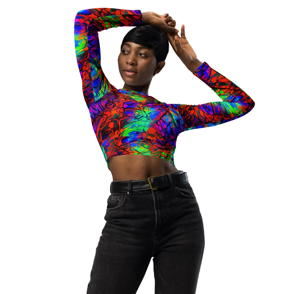 Fluorescent Reverie on Long Sleeve Crop Top — Front