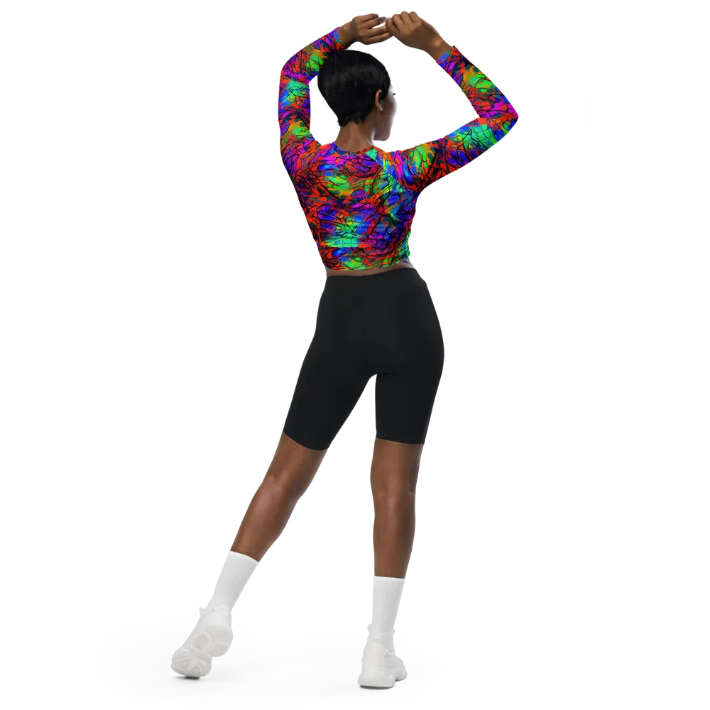 Fluorescent Reverie on Long Sleeve Crop Top — Back