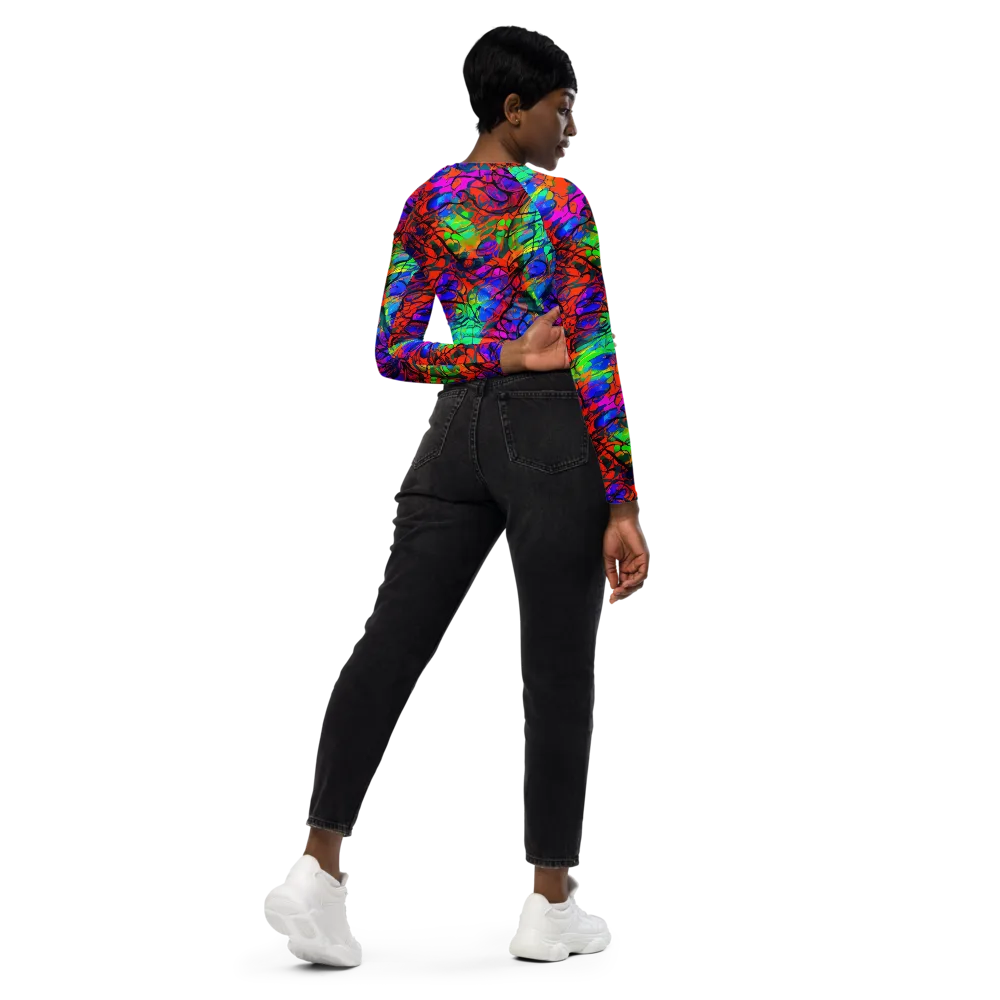 Fluorescent Reverie on Long Sleeve Crop Top — Right Back