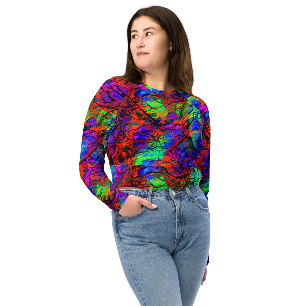 Fluorescent Reverie on Long Sleeve Crop Top — Front
