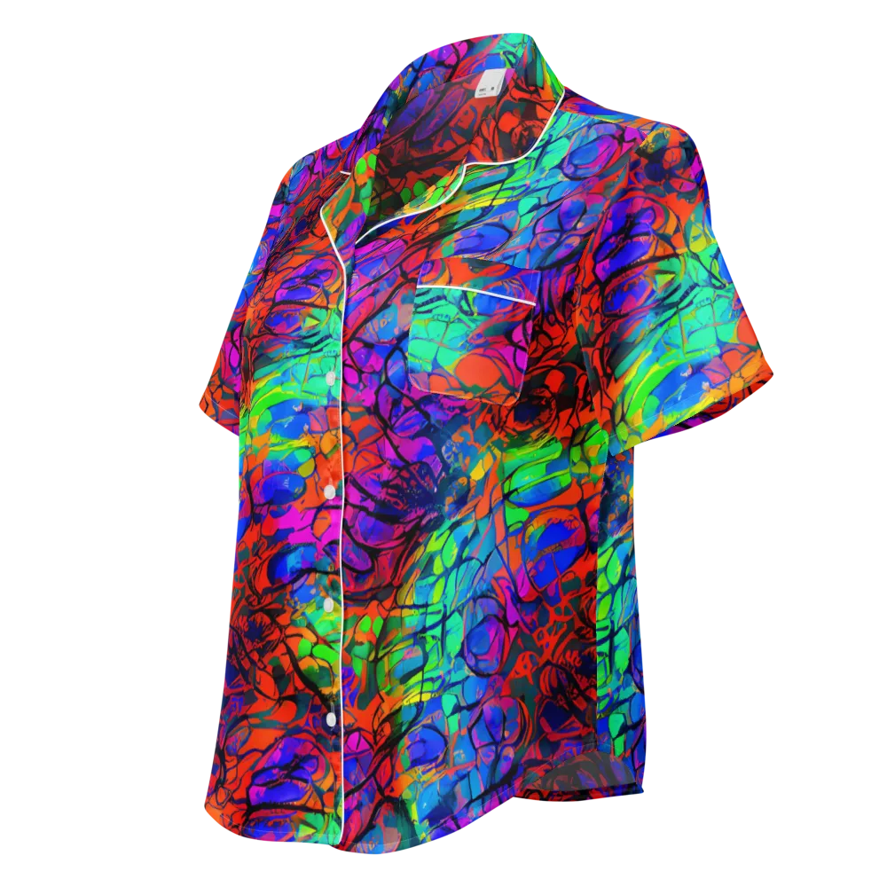 Fluorescent Reverie on Women's Short Sleeve Pajama Top — Left Front
