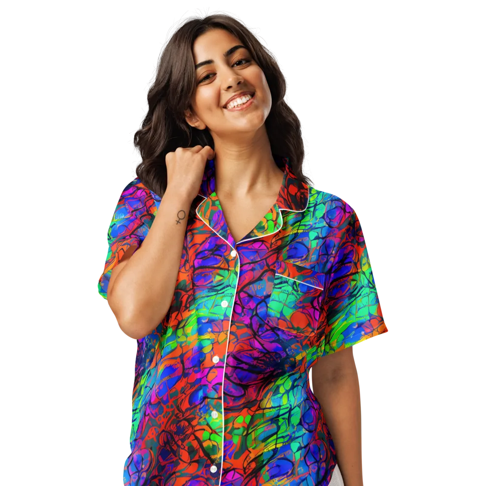 Fluorescent Reverie on Women's Short Sleeve Pajama Top — Front