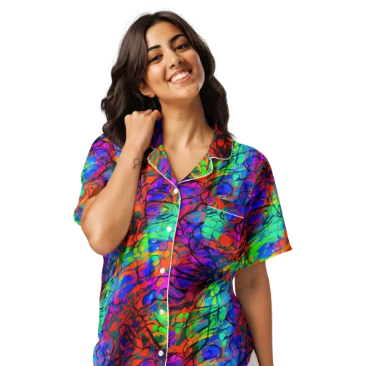 Fluorescent Reverie on a Women's Short Sleeve Pajama Top