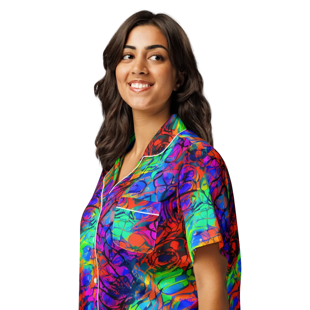 Fluorescent Reverie on Women's Short Sleeve Pajama Top — Left Front