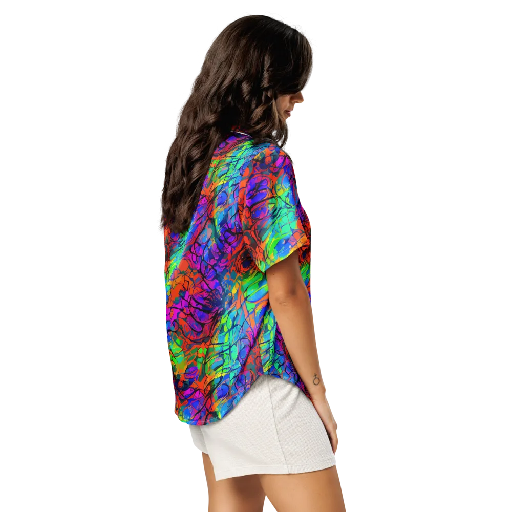 Fluorescent Reverie on Women's Short Sleeve Pajama Top — Right Back