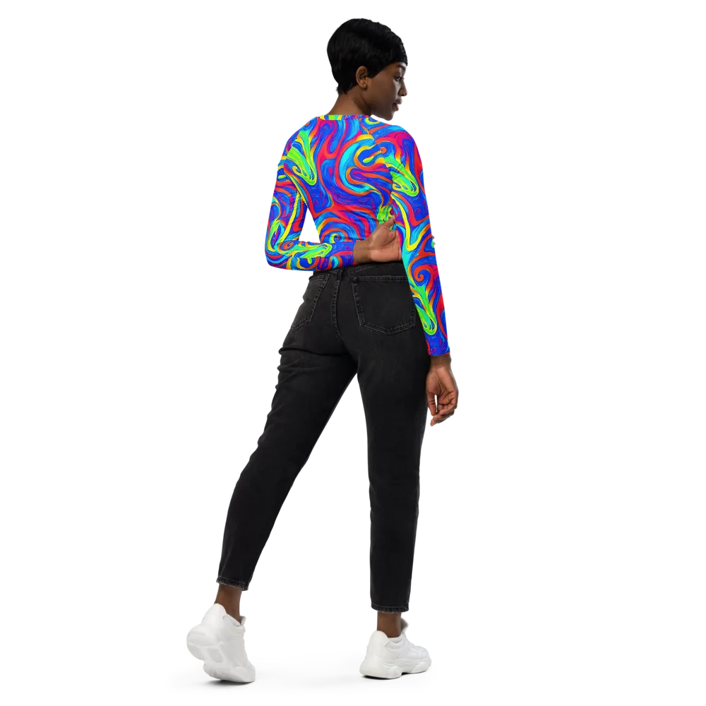 Candy Cyclone on Long Sleeve Crop Top — Right Back