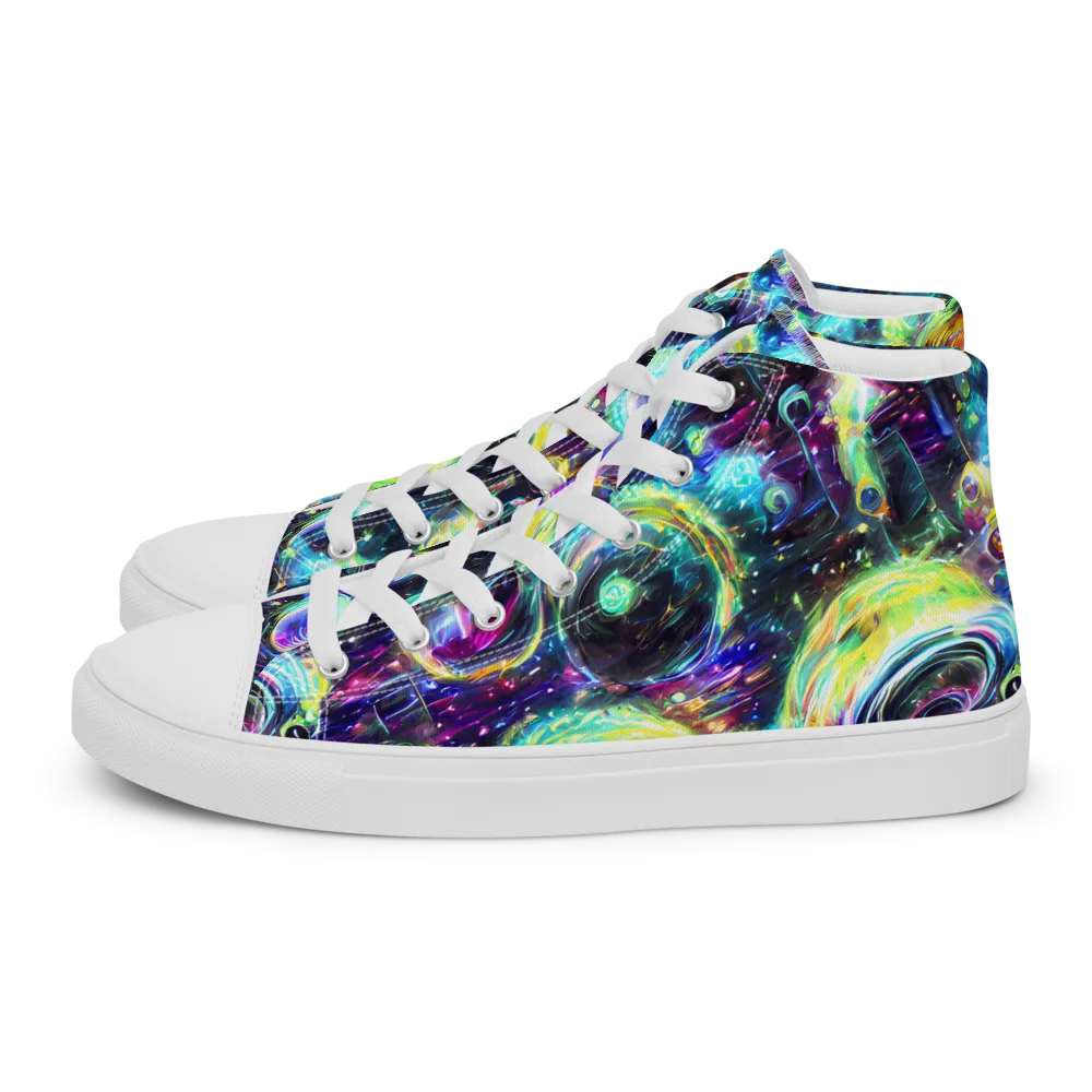 Iridescent Gravity on Men's High Top Canvas Shoes — Left