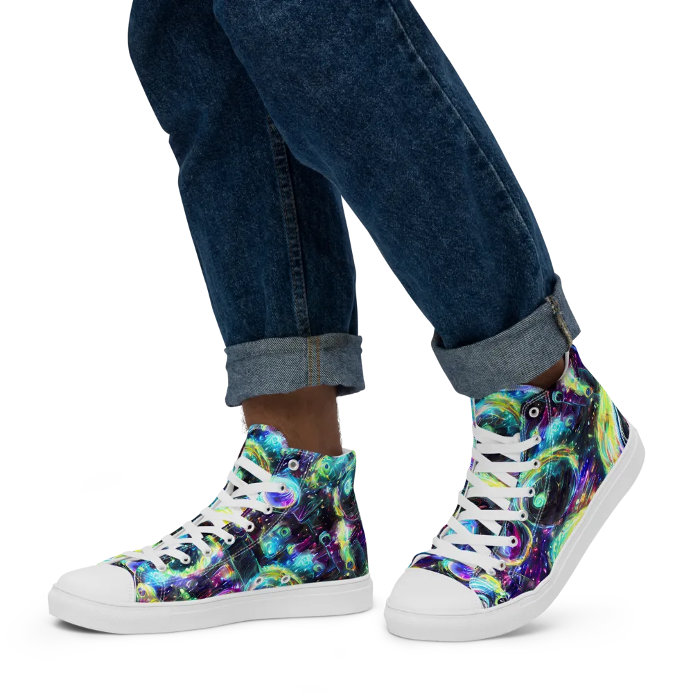 Iridescent Gravity on Men's High Top Canvas Shoes — Left
