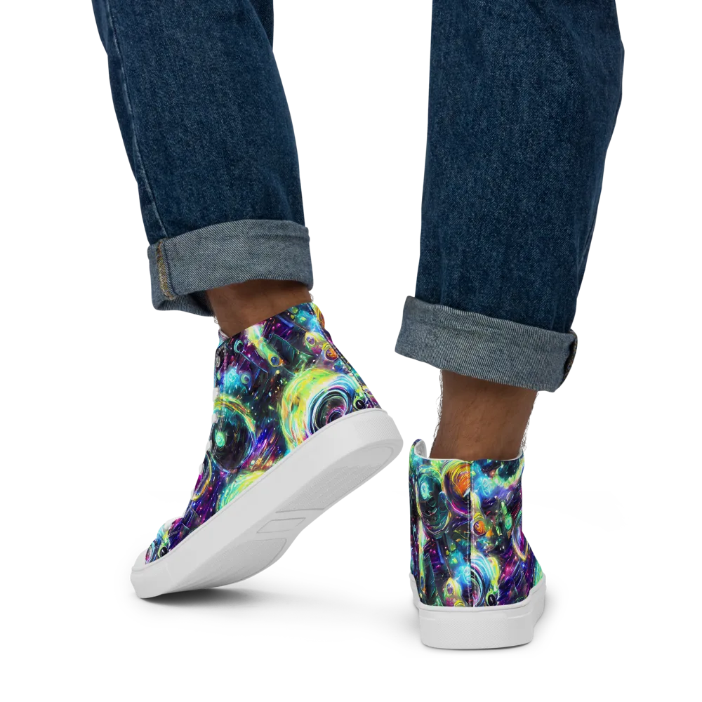 Iridescent Gravity on Men's High Top Canvas Shoes — Back