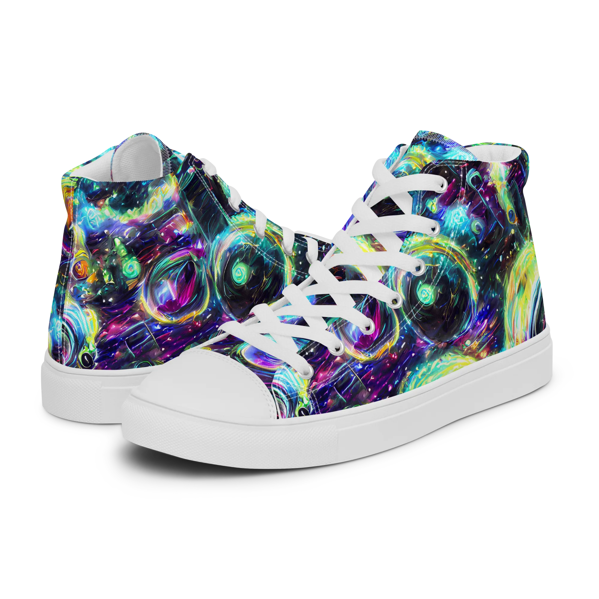 Iridescent Gravity on Women's High Top Canvas Shoes — Left