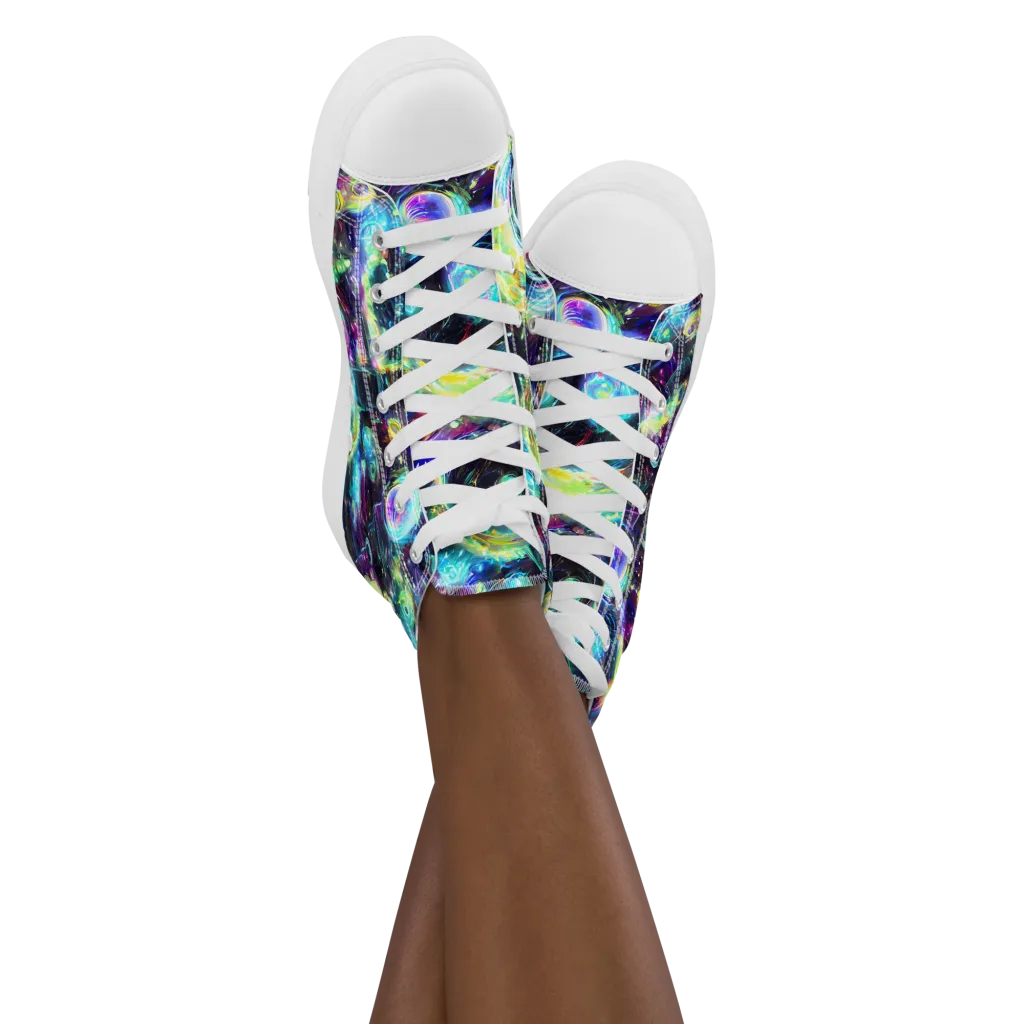 Iridescent Gravity on Women's High Top Canvas Shoes — Front