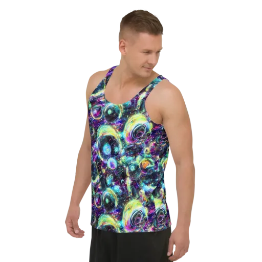 Iridescent Gravity on a Men's Tank Top