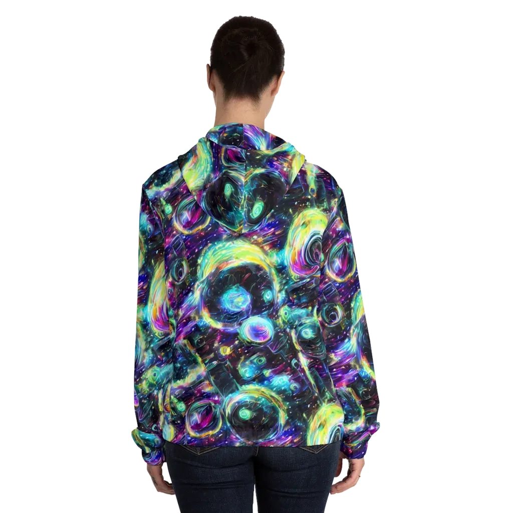 Iridescent Gravity on Women's Full-Zip Hoodie — Back On Person