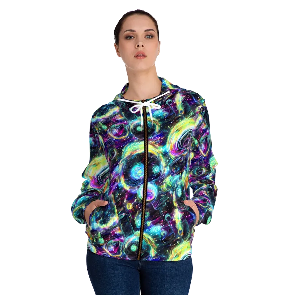 Iridescent Gravity on Women's Full-Zip Hoodie — Front On Person