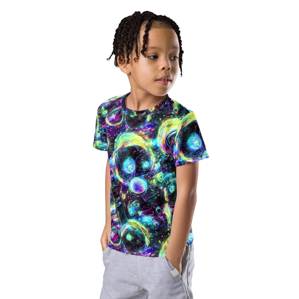 Iridescent Gravity on Kids Crew Neck T-Shirt — Left Front