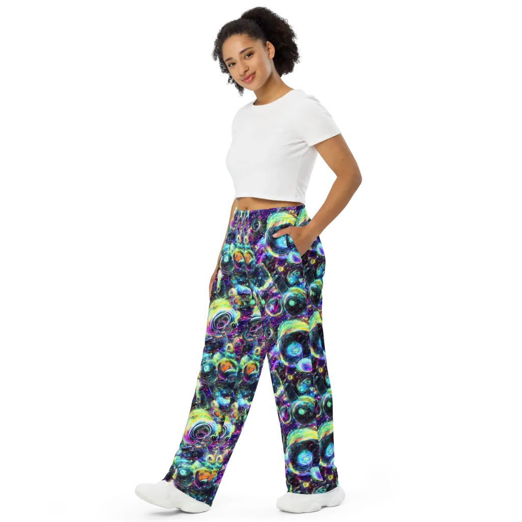 Iridescent Gravity on Wide-Leg Pants — Left Front