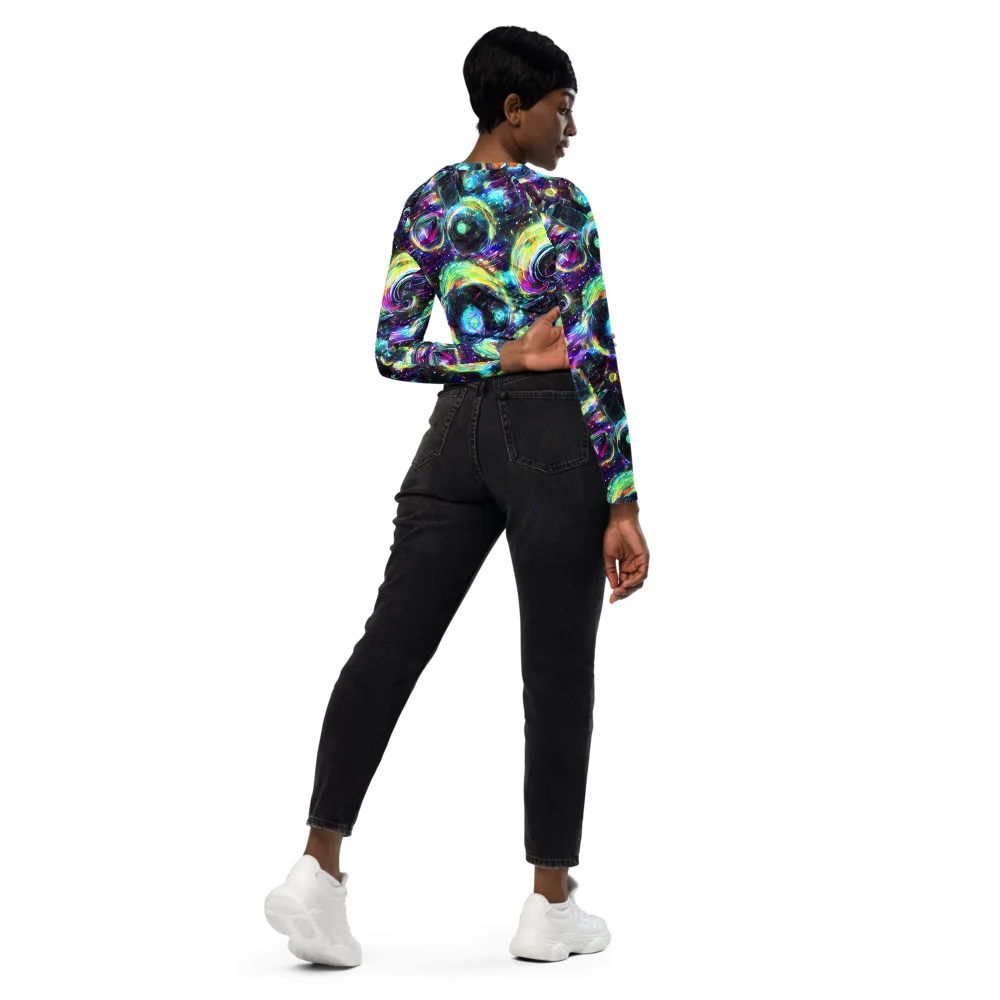 Iridescent Gravity on Long Sleeve Crop Top — Right Back