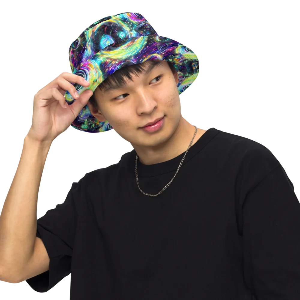 Iridescent Gravity on Reversible Bucket Hat — Front Inside