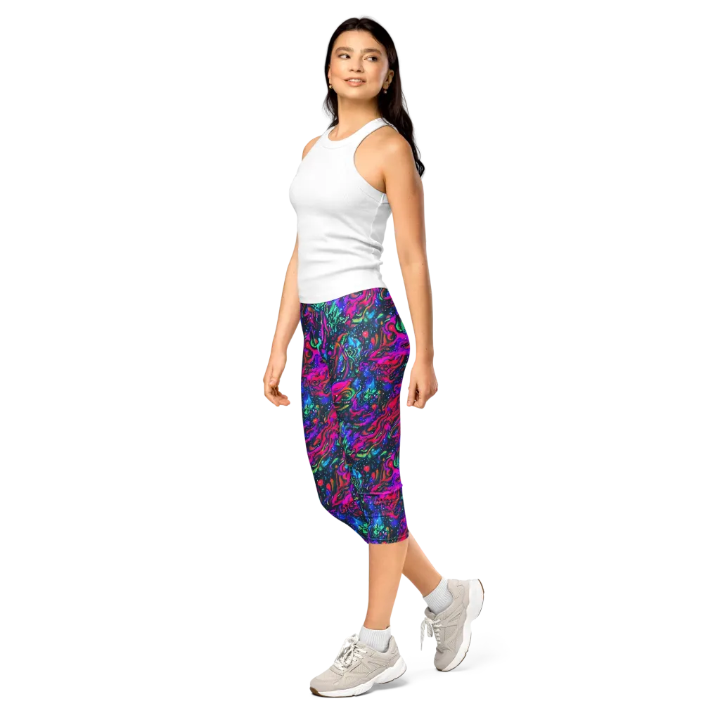 Cosmic Colorstorm on Capri Leggings — Left Front