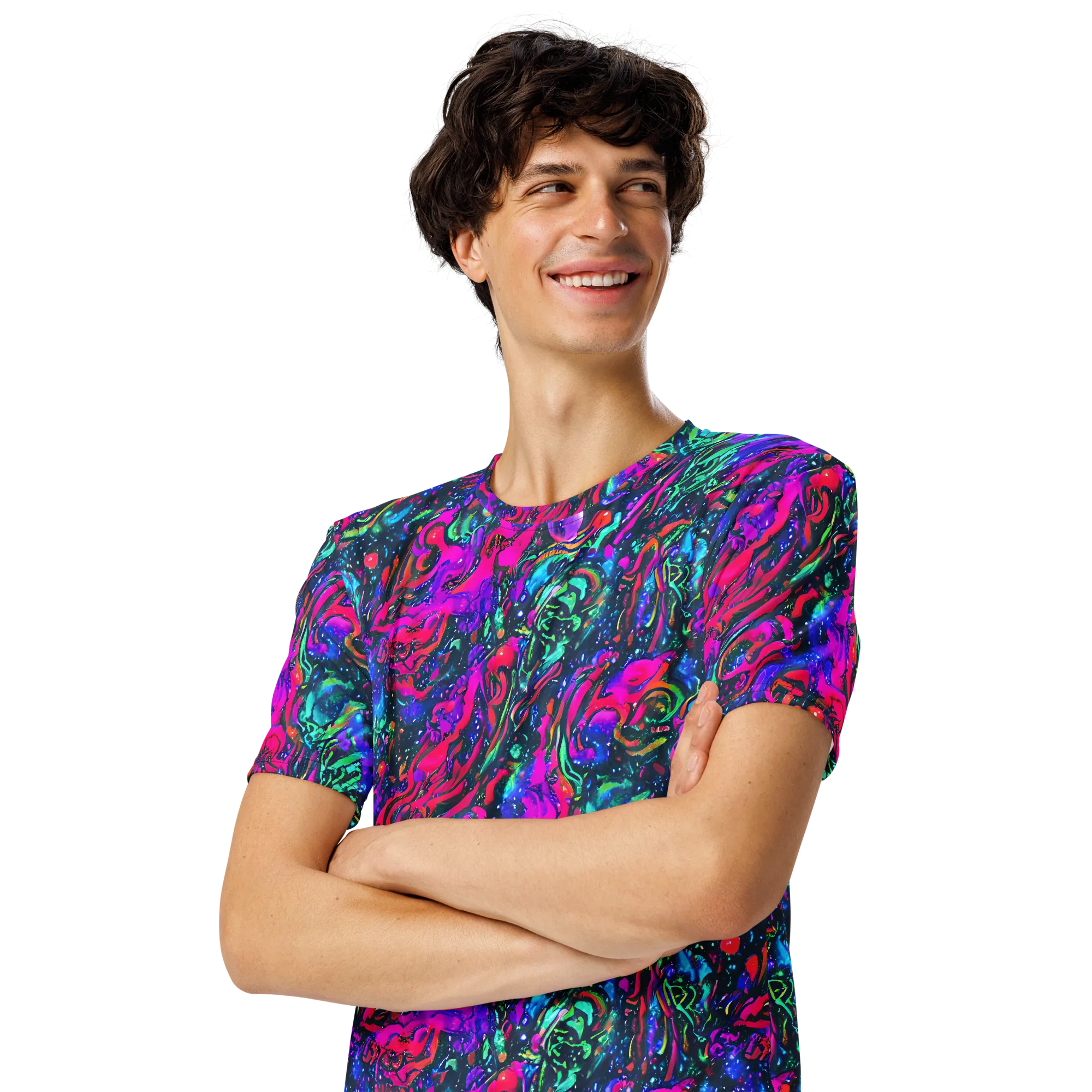 Cosmic Colorstorm on Men's Crew Neck T-Shirt — Left Front