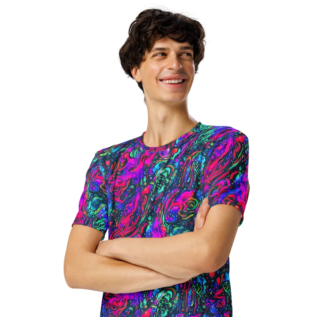 Cosmic Colorstorm on Men's Crew Neck T-Shirt — Left Front