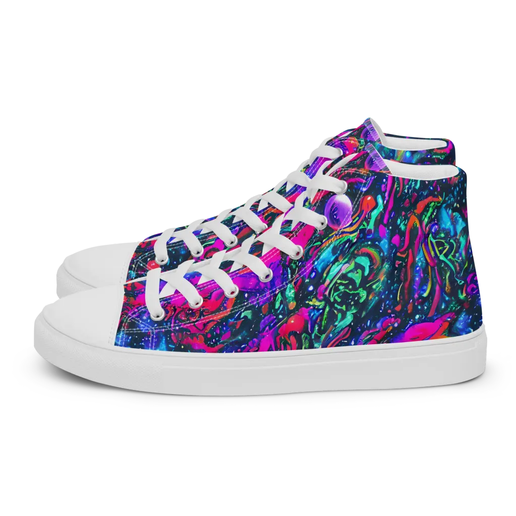 Cosmic Colorstorm on Men's High Top Canvas Shoes — Left