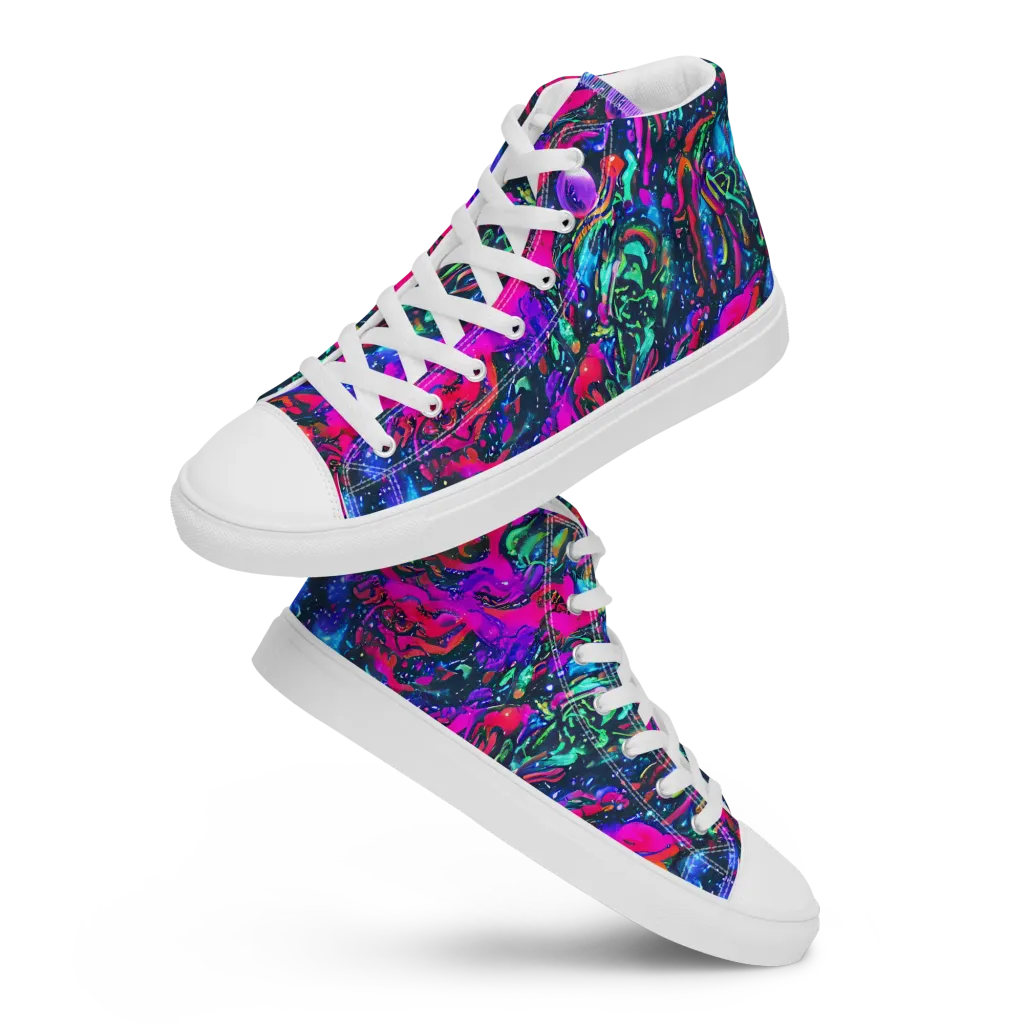 Cosmic Colorstorm on Men's High Top Canvas Shoes — Front