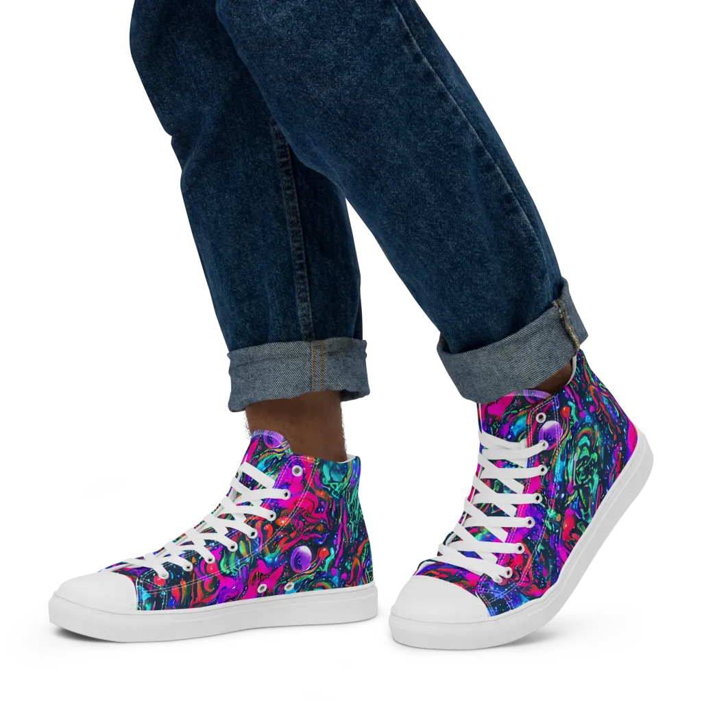 Cosmic Colorstorm on Men's High Top Canvas Shoes — Left