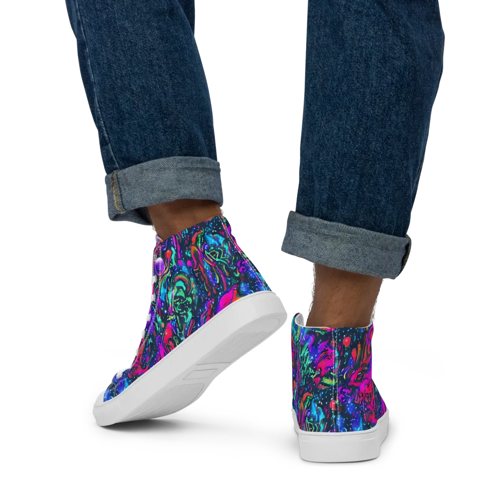 Cosmic Colorstorm on Men's High Top Canvas Shoes — Back