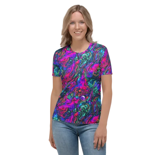 Cosmic Colorstorm on a Women's Crew Neck T-Shirt